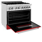 ZLINE 36 in. Dual Fuel Range with 6-Burner Gas Cooktop and Electric Convection Oven in Stainless Steel with Red Matte Door (RA-RM-36)