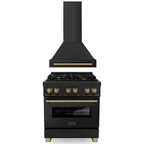 ZLINE Autograph Package - 30 In. Dual Fuel Range, Range Hood in Black Stainless Steel with Champagne Bronze Accents, 2AKP-RABRH30-CB