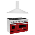 ZLINE 48 in. Dual Fuel Range with Red Gloss Door & 48 in. Range Hood Appliance Package, 2KP-RARGRH48