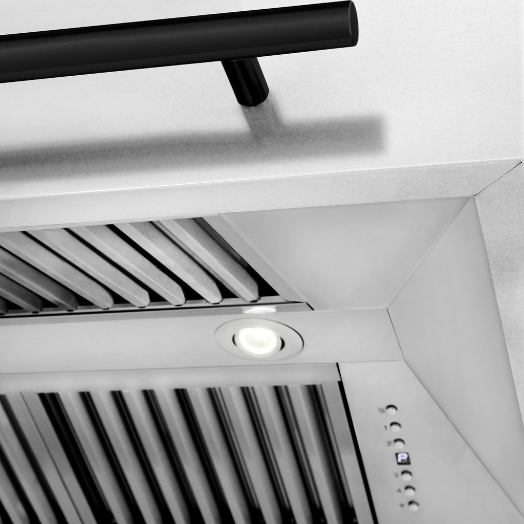 ZLINE 30 in Wall Mount Range Hood 400 CFM Satin Stainless Steel Matte Black Handle (8654SNZ-30-MB)