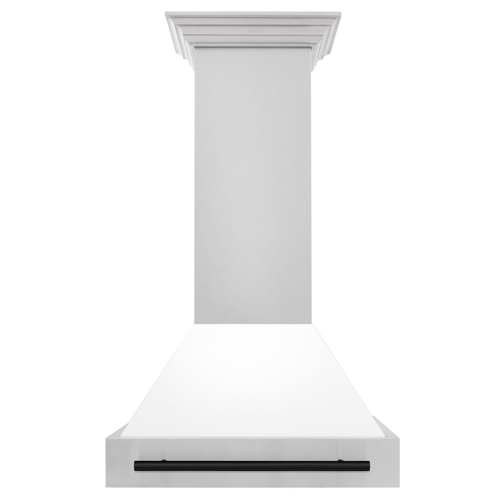 ZLINE 30 in. Wall Mount Range Hood Stainless Steel White Matte Shell Matte Black Handle (8654STZ-WM30-MB)