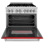 ZLINE 36 in. Dual Fuel Range with 6-Burner Gas Cooktop and Electric Convection Oven in Stainless Steel with Red Matte Door (RA-RM-36)