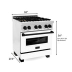 ZLINE Autograph Edition 30 in. 4.0 cu. ft. Legacy Dual Fuel Range with 4-Burner Gas Cooktop and Electric Convection Oven in Satin Stainless Steel with White Matte Door and Matte Black Accents (RASZ-WM-30-MB)