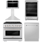 ZLINE Appliance Package - 36" Gas Range, Range Hood, Microwave Drawer, Dishwasher and Beverage Fridge, 5KP-SGRRH36-MWDWV-RBV