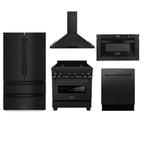ZLINE Appliance Package - 30" Dual Fuel Range, Range Hood, Microwave, Dishwasher, Refrigerator in Black Stainless