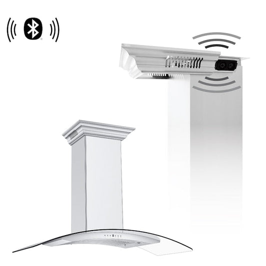 ZLINE 48 in Wall Mount Range Hood Ducted Stainless Steel CrownSound Bluetooth Speakers (KN4CRN-BT-48)