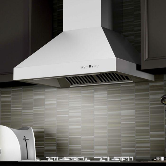 ZLINE 42 in. Wall Mount Range Hood Stainless Steel Ducted Crown Molding 667CRN-42