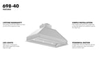 ZLINE 40 in. Range Hood Insert Wall Mount Stainless Steel 18 in. Depth 400 CFM LED Lighting Dishwasher-Safe Baffle Filters (698-40)