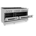 ZLINE 60 in. Legacy Dual Fuel Range with 8 Brass Burners, Gas Cooktop, Double Electric Convection Ovens (7.4 cu. ft.), Satin Stainless (RAS-SN-BR-60)