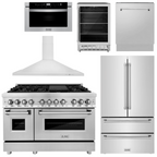ZLINE Appliance Package - 48" Dual Fuel Range, Range Hood, Refrigerator, Microwave Drawer, Dishwasher and Beverage Fridge, 6KPR-RARH48-MWDWV-RBV