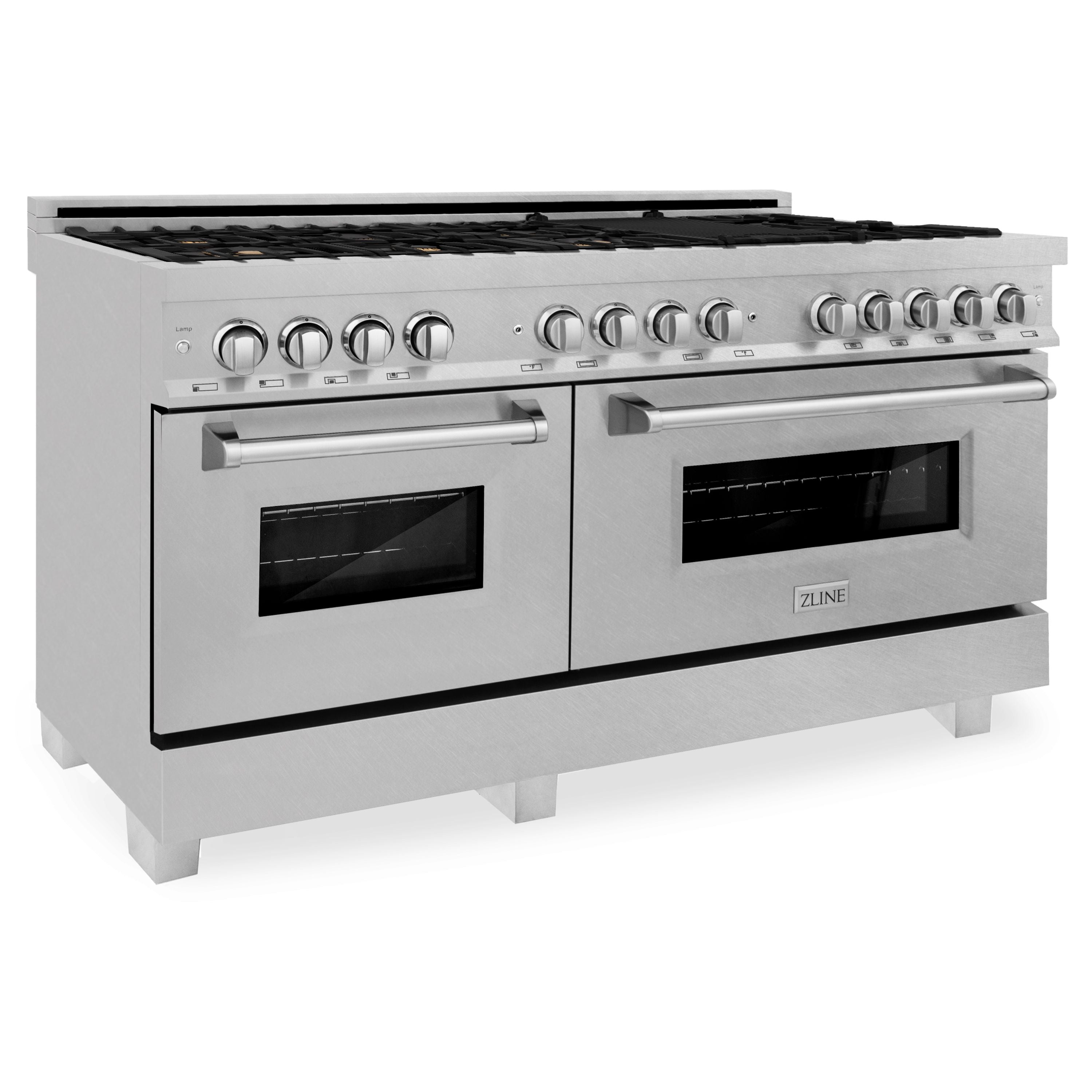 ZLINE 60 in. Legacy Dual Fuel Range with 8 Brass Burners, Gas Cooktop, Double Electric Convection Ovens (7.4 cu. ft.), Satin Stainless (RAS-SN-BR-60)
