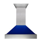 ZLINE 30 in Wall Mount Range Hood Ducted Satin Stainless Steel Blue Gloss Shell 8654BG-30