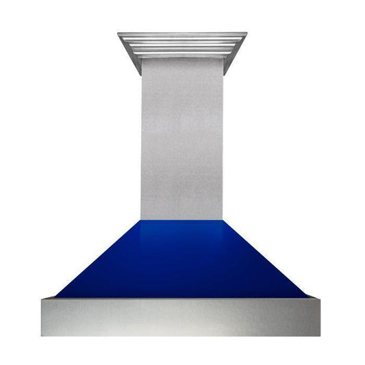 ZLINE 36 in. Wall Mount Range Hood – Satin Stainless Steel with Blue Gloss Shell, 700 CFM, 8654BG-36