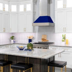 ZLINE 36 in. Wall Mount Range Hood – Satin Stainless Steel with Blue Gloss Shell, 700 CFM, 8654BG-36