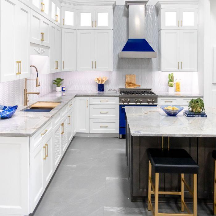 ZLINE 48 in. Wall Mount Range Hood Ducted 700 CFM Satin Stainless Steel with Blue Gloss Shell (8654BG-48)