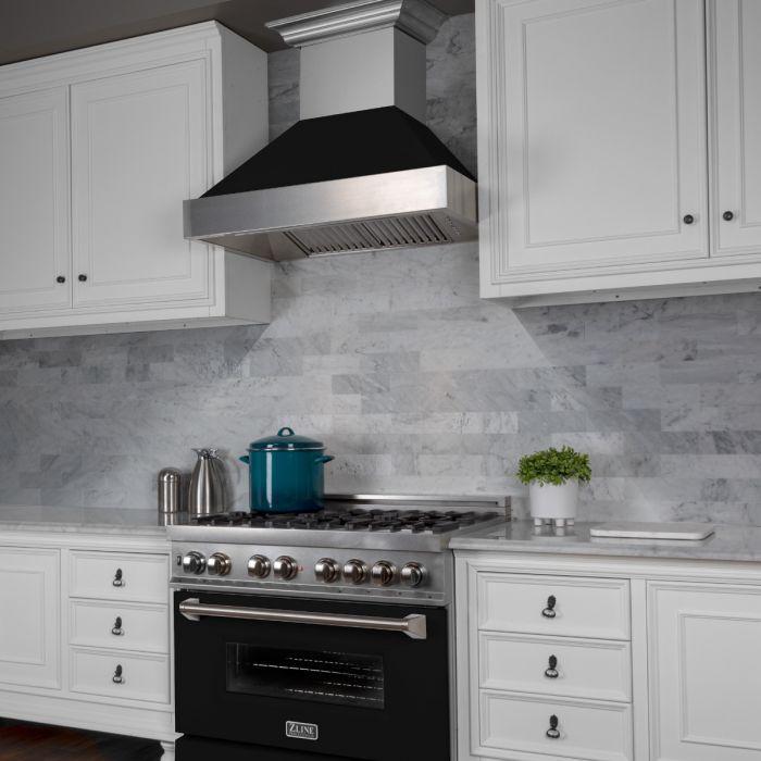 ZLINE 30 in. Wall Mount Range Hood Ducted Satin Stainless Steel Black Matte Shell 700 CFM (8654BLM-30)