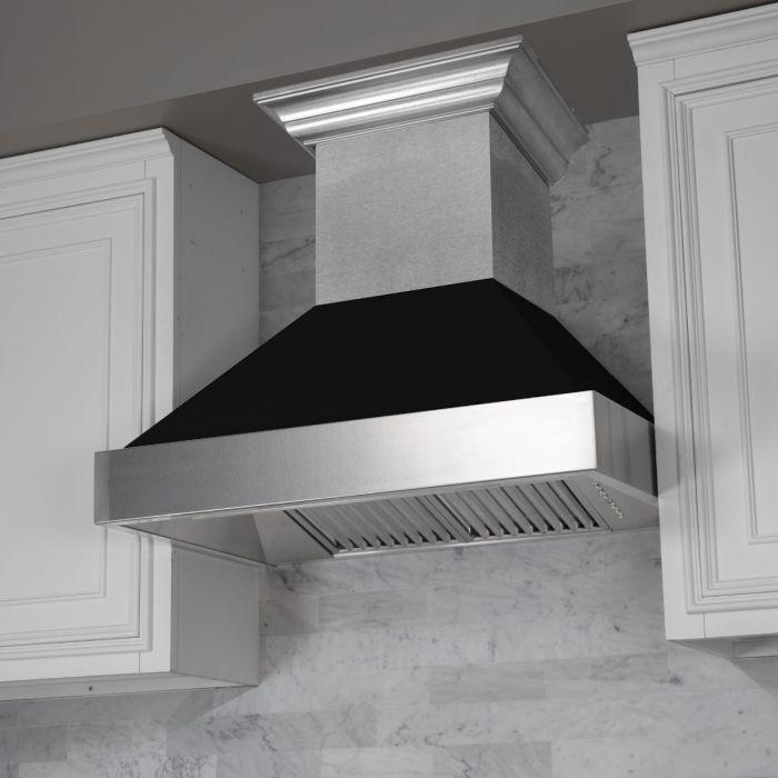 ZLINE 30 in. Wall Mount Range Hood Ducted Satin Stainless Steel Black Matte Shell 700 CFM (8654BLM-30)