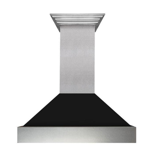 ZLINE 48" Wall Mount Range Hood Ducted Satin Stainless Steel Black Matte Shell 8654BLM-48