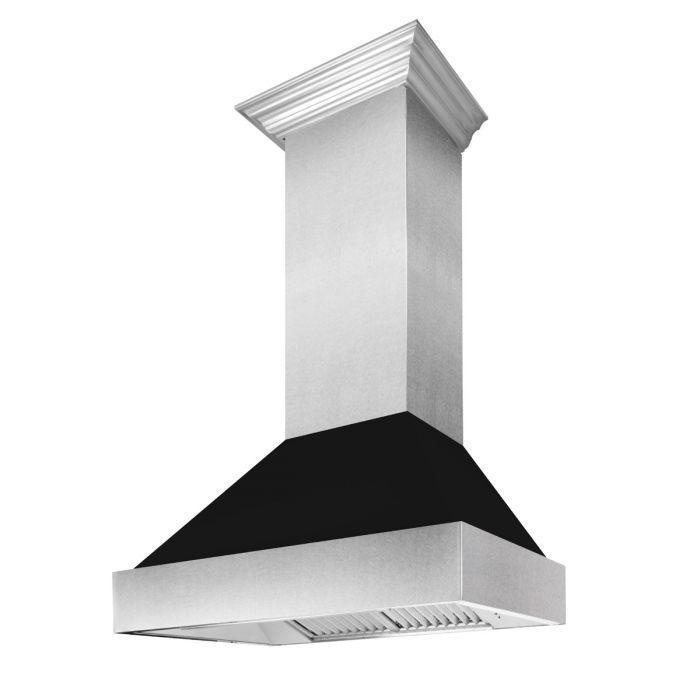 ZLINE Appliance Package - 48" Dual Fuel Range with Black Matte Door and Convertible Vent Range Hood in Satin Stainless Steel, 2KP-RASBLMRH48