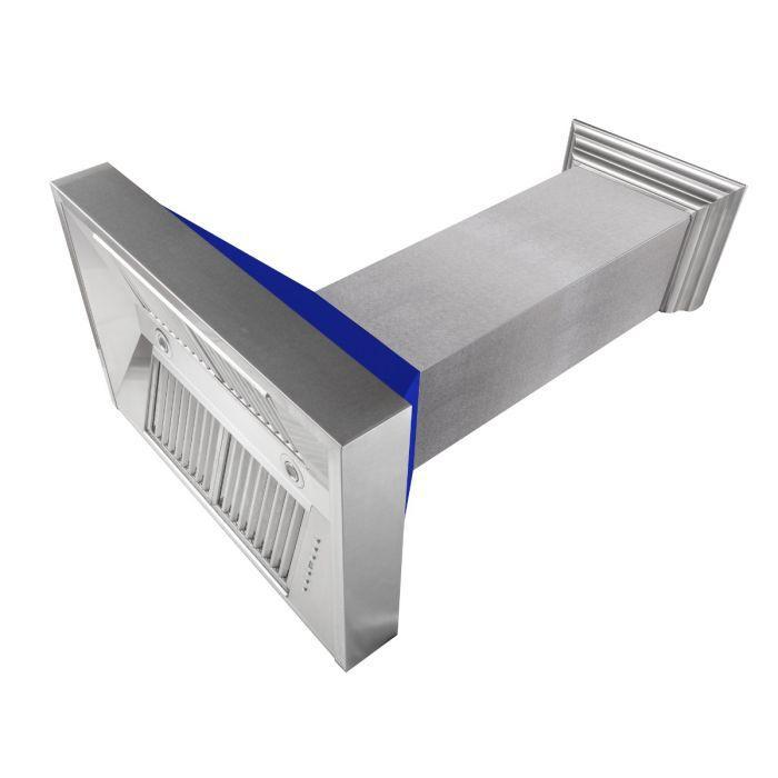 ZLINE 30 in. Wall Mount Range Hood – Satin Stainless Steel & Blue Matte Finish, Ducted, 400 CFM (8654BM-30)
