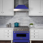 ZLINE 30 in. Wall Mount Range Hood – Satin Stainless Steel & Blue Matte Finish, Ducted, 400 CFM (8654BM-30)