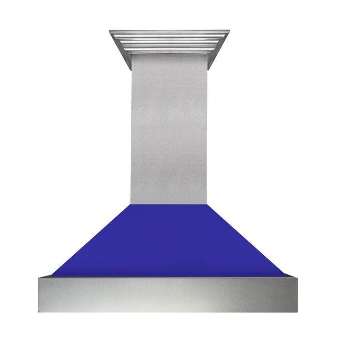 ZLINE 36 in. Wall Mount Range Hood Ducted Satin Stainless Steel with Blue Matte Shell (8654BM-36)