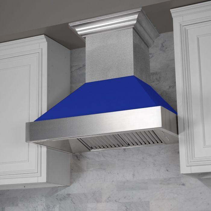 ZLINE Appliance Package - 36" Dual Fuel Range with Blue Matte Door and Convertible Vent Range Hood in Satin Stainless Steel, 2KP-RASBMRH36