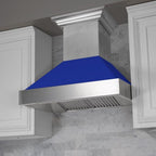 ZLINE Appliance Package - 36" Dual Fuel Range with Blue Matte Door and Convertible Vent Range Hood in Satin Stainless Steel, 2KP-RASBMRH36