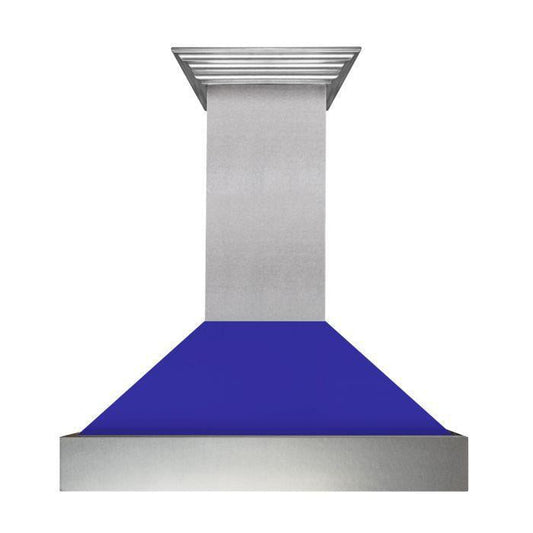ZLINE 48 in. Wall Mount Range Hood – Satin Stainless Steel, Blue Matte Shell, Ducted, 8654BM-48