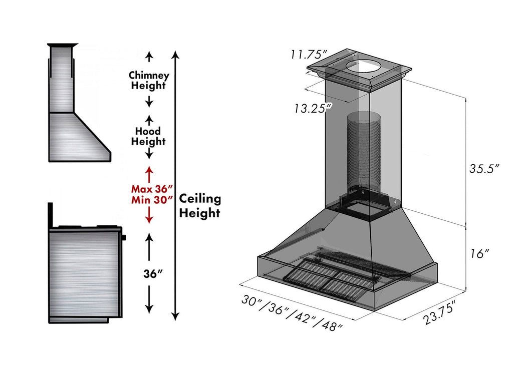 ZLINE 48 in Wall Mount Range Hood 400 CFM Satin Stainless Steel (8654SN-48)