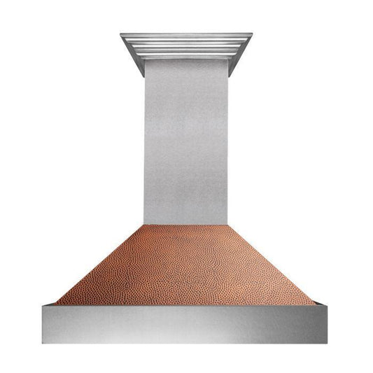 ZLINE 36 Inch Wall Mount Range Hood Ducted Satin Stainless Steel with Hand-Hammered Copper Shell 700 CFM (8654HH-36)