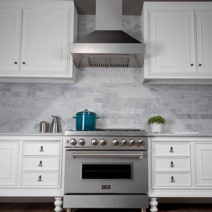ZLINE 30 in. Wall Mount Range Hood, Satin Stainless Steel with Oil Rubbed Bronze Shell, Ducted Ventilation, 30-Inch, 8654ORB-30