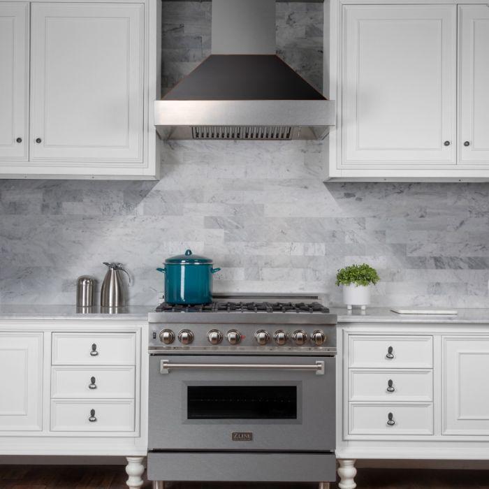 ZLINE 30 in. Wall Mount Range Hood, Satin Stainless Steel with Oil Rubbed Bronze Shell, Ducted Ventilation, 30-Inch, 8654ORB-30
