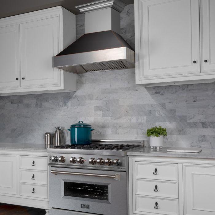 ZLINE 36 in Wall Mount Range Hood Ducted Satin Stainless Steel Oil-Rubbed Bronze Shell 700 CFM (8654ORB-36)