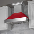 ZLINE 30" Dual Fuel Range in Satin Stainless Steel with Red Matte Door & 30" Range Hood Appliance Package, 2KP-RASRMRH30