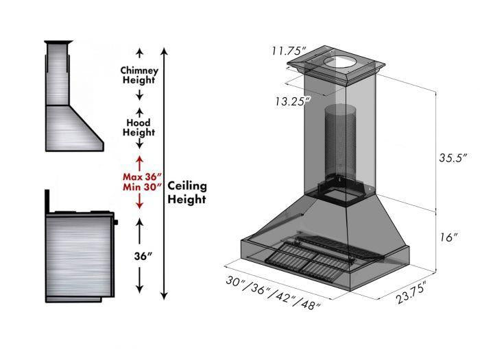 ZLINE 30 Inch Wall Mount Range Hood Ducted Satin Stainless Steel with Red Gloss Shell (8654RG-30)