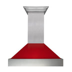 ZLINE 36 in. Wall Mount Range Hood – Ducted, Satin Stainless Steel with Red Gloss Shell, 400 CFM (8654RG-36)