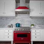 ZLINE 36 in. Wall Mount Range Hood – Ducted, Satin Stainless Steel with Red Gloss Shell, 400 CFM (8654RG-36)
