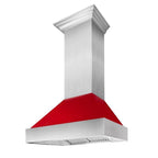 ZLINE 48" Wall Mount Range Hood Ducted Satin Stainless Steel Red Gloss Shell 400 CFM (8654RG-48)