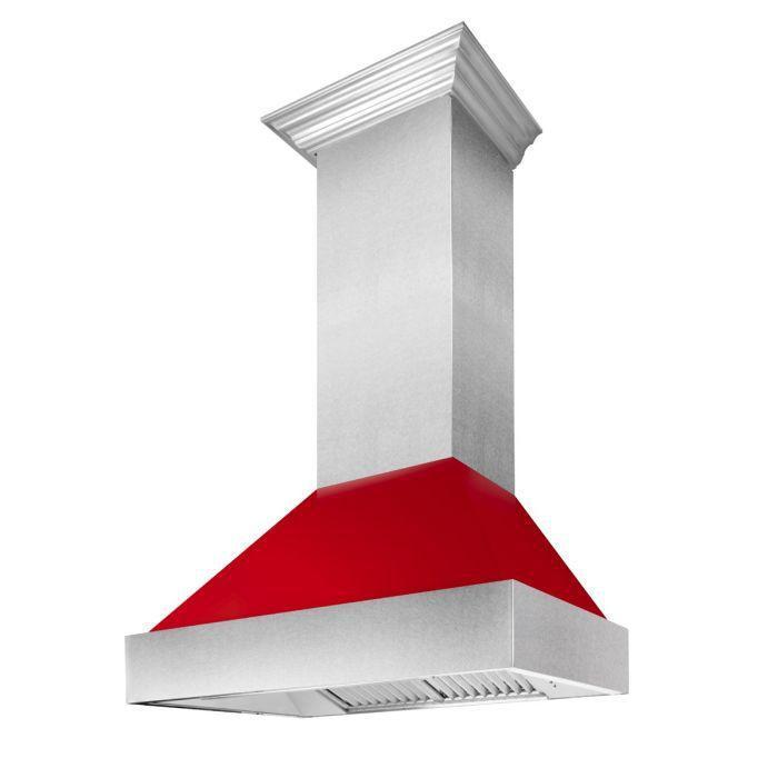 ZLINE Appliance Package - 48" Dual Fuel Range with Red Gloss Door and Convertible Vent Range Hood in Satin Stainless Steel, 2KP-RASRGRH48