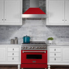 ZLINE 30 in. Wall Mount Range Hood Satin Stainless Steel Red Matte Shell Ducted 8654RM-30