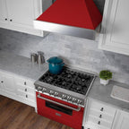 ZLINE 30 in. Wall Mount Range Hood Satin Stainless Steel Red Matte Shell Ducted 8654RM-30