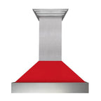 ZLINE 36 in. Wall Mount Range Hood Ducted Satin Stainless Steel with Red Matte Shell 700 CFM (8654RM-36)