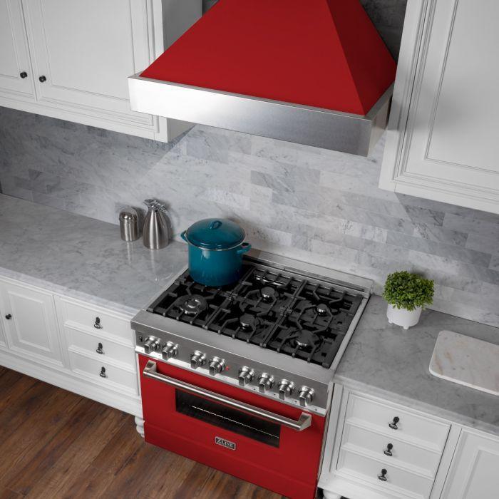 ZLINE 36 in. Wall Mount Range Hood Ducted Satin Stainless Steel with Red Matte Shell 700 CFM (8654RM-36)