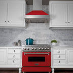 ZLINE 36 in. Wall Mount Range Hood Ducted Satin Stainless Steel with Red Matte Shell 700 CFM (8654RM-36)