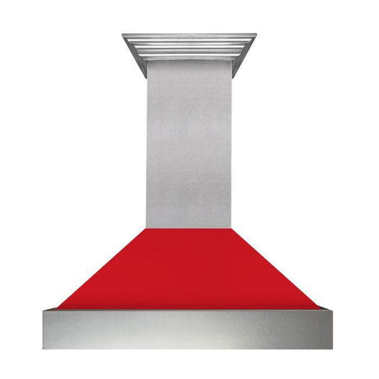ZLINE 48 in. Wall Mount Range Hood Ducted Satin Stainless Steel Red Matte Shell 8654RM-48