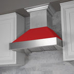 ZLINE Appliance Package - 48" Dual Fuel Range with Red Gloss Door and Convertible Vent Range Hood in Satin Stainless Steel, 2KP-RASRGRH48