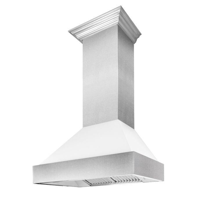 ZLINE 30 in. Wall Mount Range Hood Ducted Satin Stainless Steel White Matte Shell (8654WM-30)