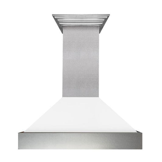 ZLINE 36 in. Wall Mount Range Hood Ducted Satin Stainless Steel White Matte Shell 8654WM-36