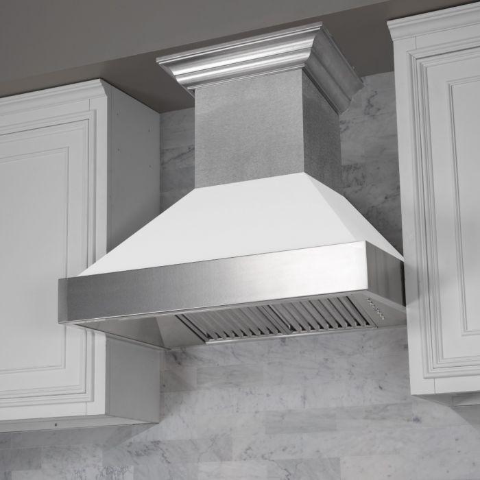 ZLINE 36 in. Wall Mount Range Hood Ducted Satin Stainless Steel White Matte Shell 8654WM-36